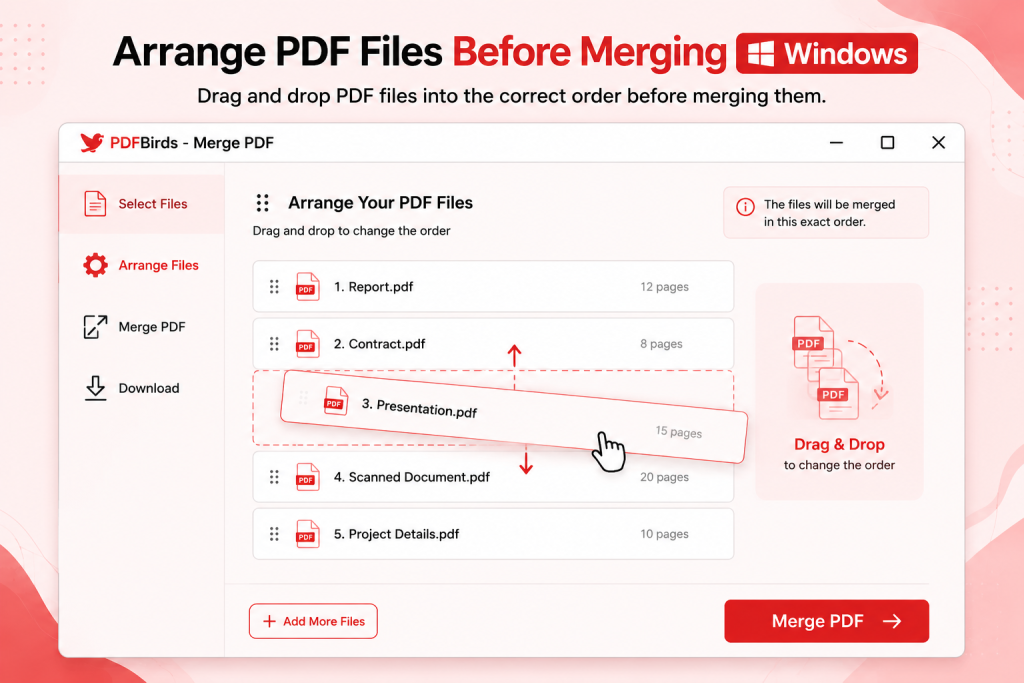 Arrange PDF Files Before Merging on Windows